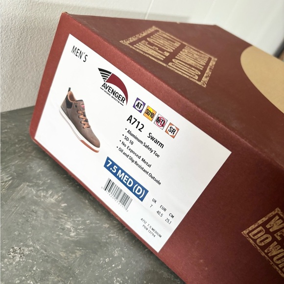 Avenger Work Boots Men's A712 Aluminum Toe Industrial Shoe size 7.5 new brown - Picture 7 of 11